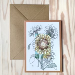 Postkarte Klappkarte mit braunem Umschlag - Motiv Sonnenblume